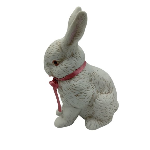 VTG Country Porcelain Bunny Rabbit With Pink Ribbon TW7353 Easter Centerpiece - Picture 2 of 11